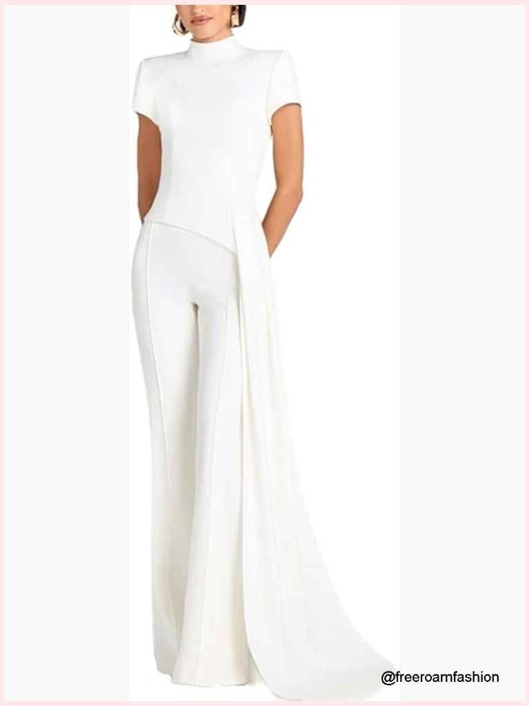 2 Piece Outfit Set With Choker Neck And Wide Leg Pants For Party